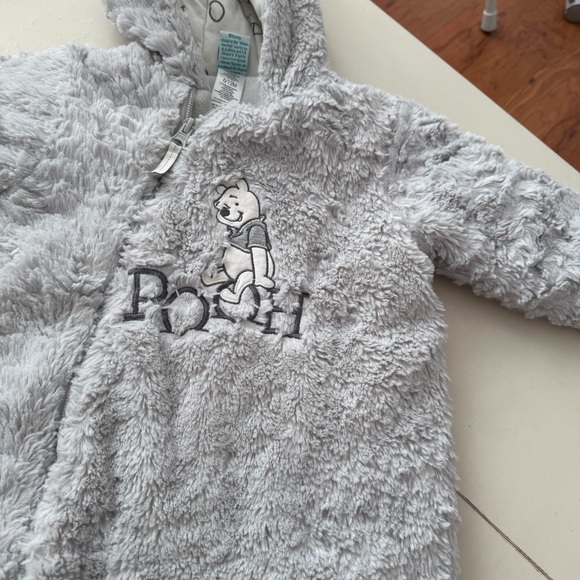 Disney Baby Winnie the Pooh Soft Fleece Faux Fur Grey Bunting Sherpa Romper - Picture 3 of 7